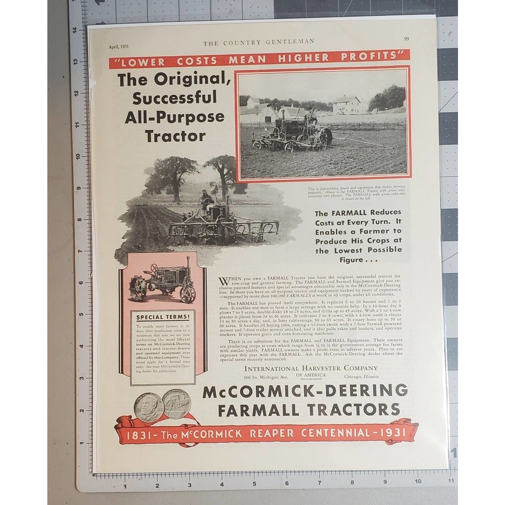 Original 1931 Farmall Tractor Advertisement